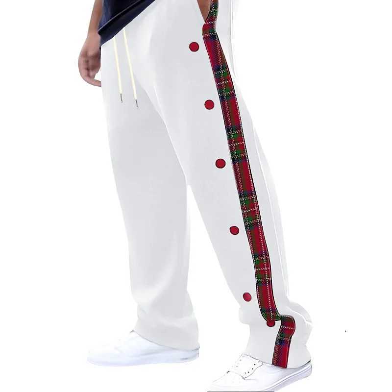 American New Mens Sports Pants Spring and Autumn Breasted Plaid Stitching Design Casual Pants Loose Straight Mens SweatpantsXJ250904