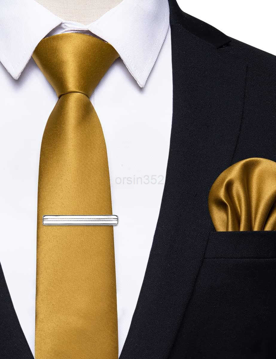 Ties for Men Satin 24 Slim Necktie with Pocket Square Tie Clip Set Solid Color Wedding Party BusinessW250904