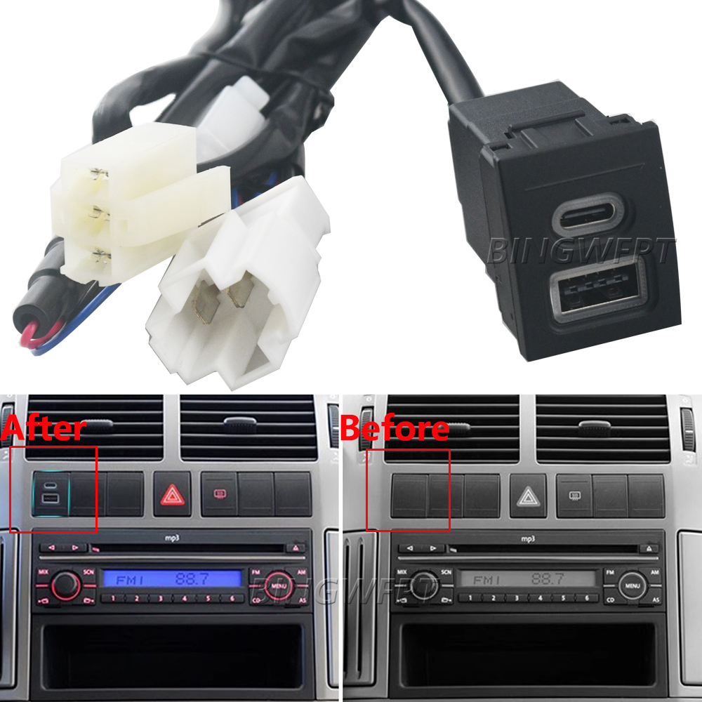 1Pcs For VW Volkswagen Polo 9n polo 9n3 2004-2011 Car Phone Charger Socket Double QC3.0 Type C PD USB Charging Power Adapter