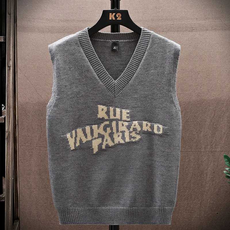 Mens V Neck Knit Vest Versatile Design RUE VAUGIRARD PARIS Pattern K2 Hanger Daily Campus Leisure UseXJ250904