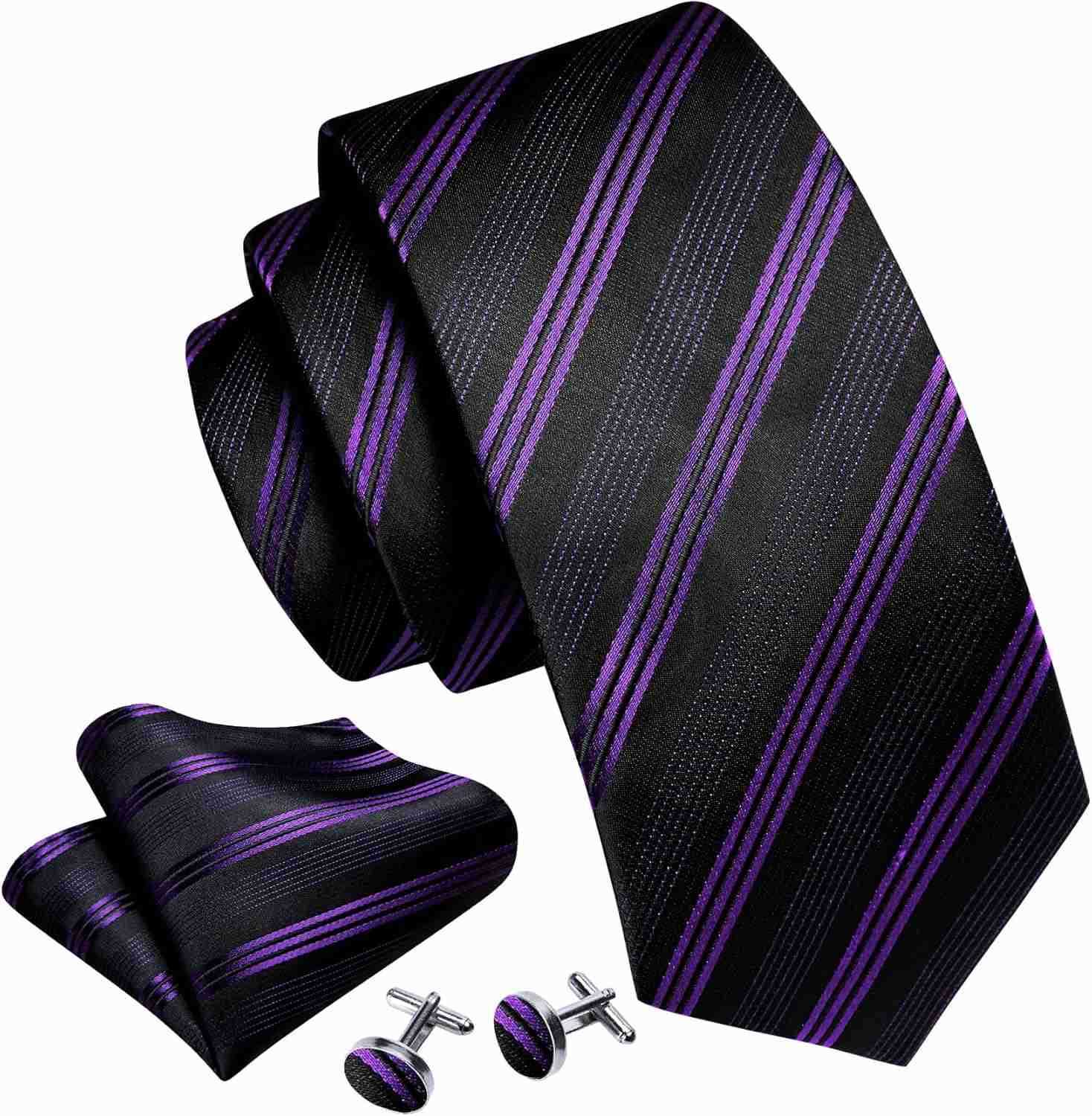 Man Stripe Ties Set Silk Woven Pocket Square Necktie Cufflinks Formal Party BusinessW250904