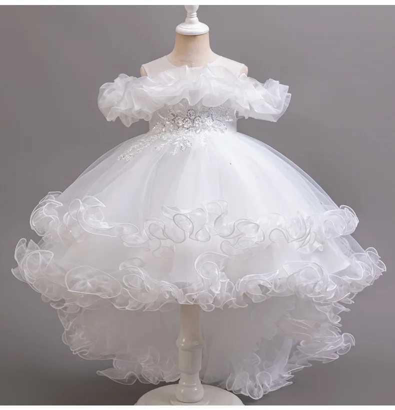 3-10 Year Old Girl Childrens Dragging Dress New Elegant Girl Performance Puff Skirt Princess Skirt Flower Children Wedding Girl Z250904