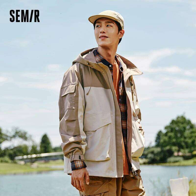 Semir Three-Proof Jacket Men Autumn Outdoor Color Block Hooded Windbreaker Large Pocket Workwear Trendy Coat