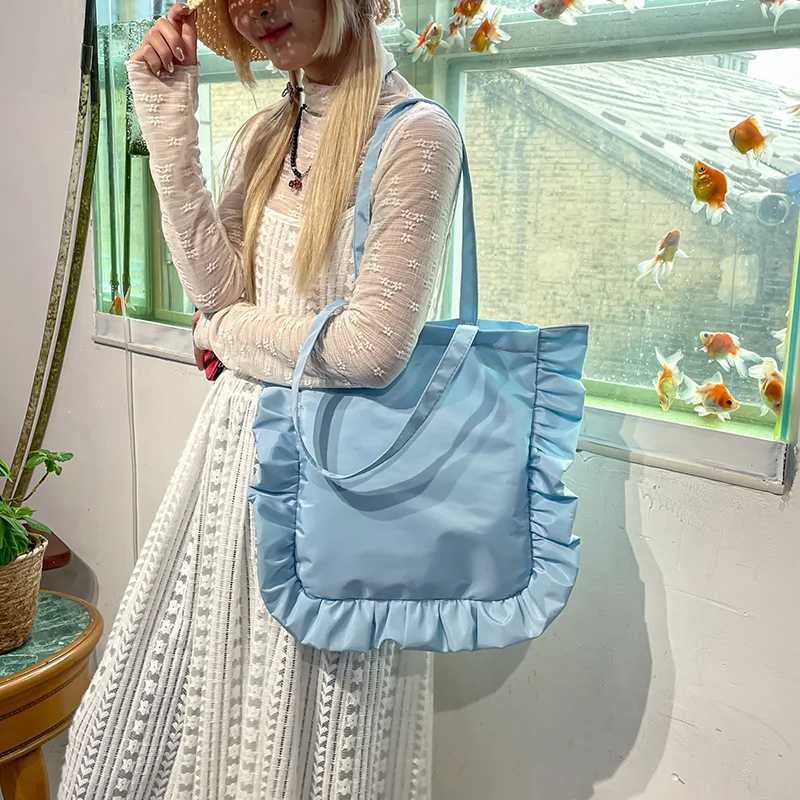 Vintage Women Tote Bags French Style Ruffles Elegant Sac A Main Femme Large Capacity Light Thin Shoulder Bolso Mujer Handbags Z250903