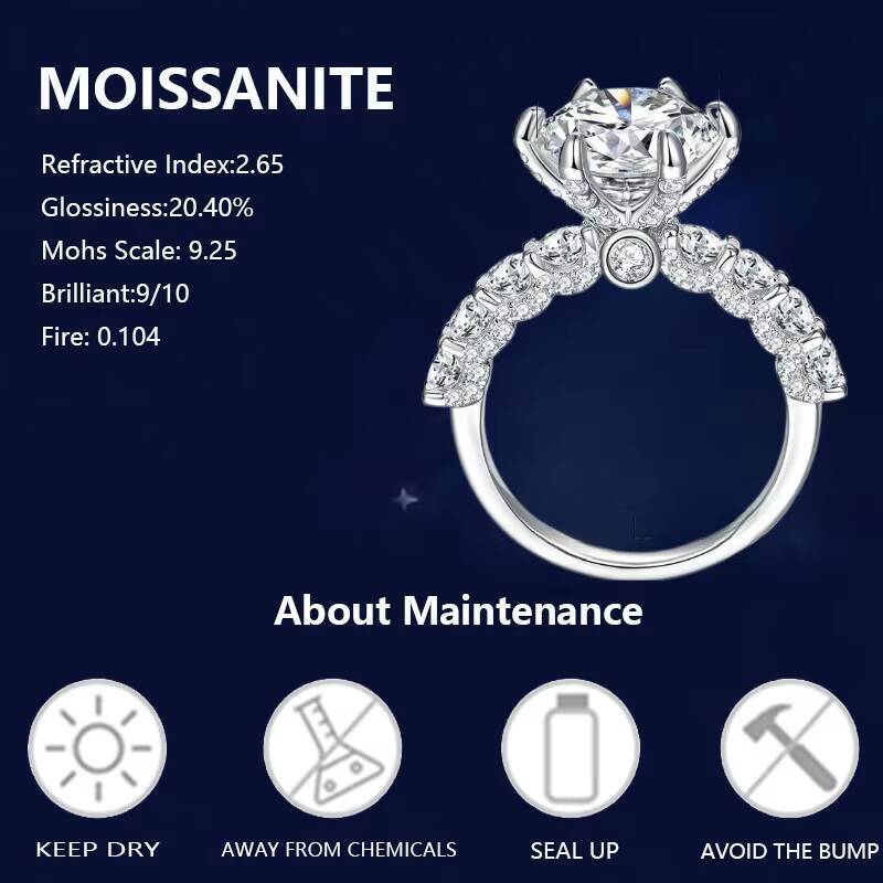 3 Carats Real Big Moissanite Engagement Ring for Women 925 Sterling Silver Rhodium Plated Fine Jewelry
