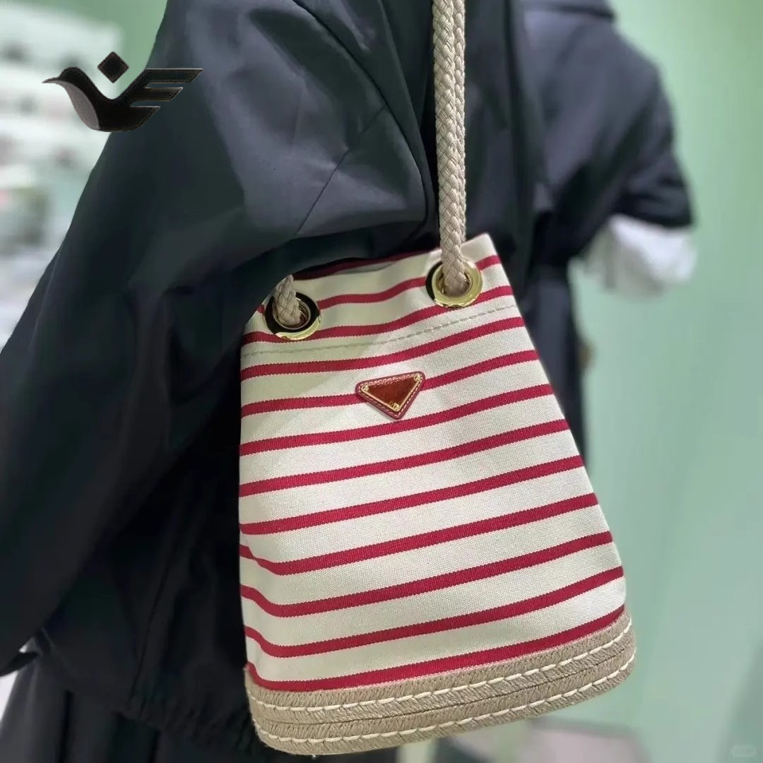 Feiyan Free Shipping New Designer Bag Luxury Shopping Bag Trendy Striped Drawstring Bucket Bag Large Capacity Commuter Women's Shoulder Underarm 