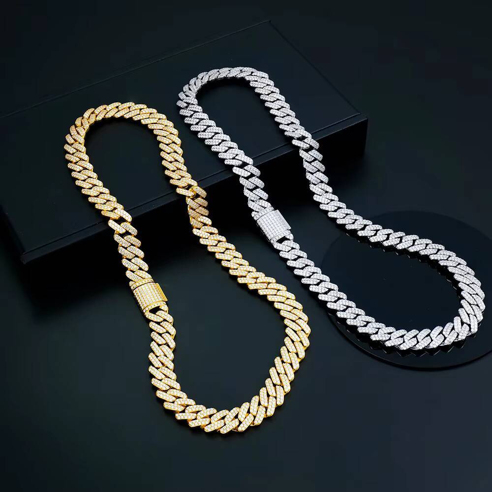 Factory Price Wholesale Custom 925 Jewelry 12mm Diamond Moissanite Crushed Full Iced Out Hip Hop Cuban Link Chain Necklace Men