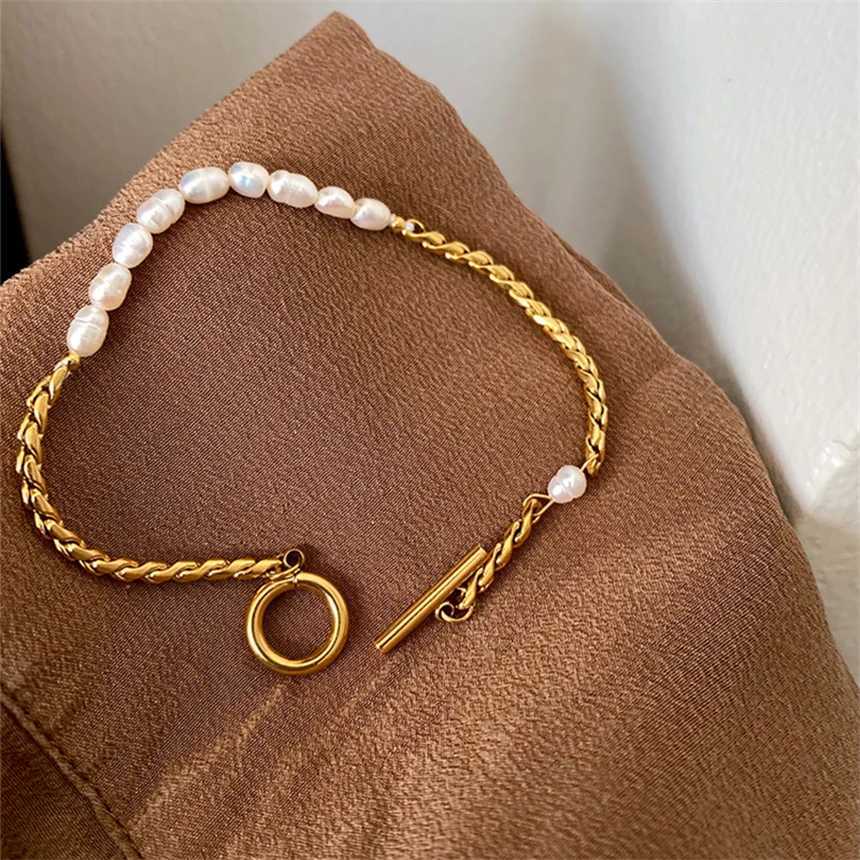 316L Stainl Steel Simplicity Vintage Irregular Shed Imitate Pearl OT Buckle Chain Bracelets For Women Fashion Jewelry GiftXJ250904