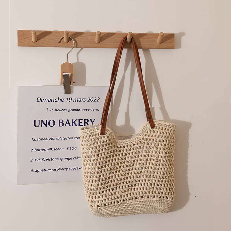 Casual Hollow Out Single Shoulder Cotton Woven Small Lazy Style Handheld Straw Vacation Beach Women's Bag