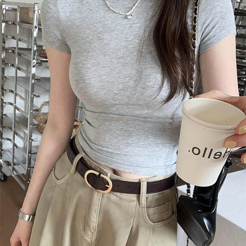 Basic Solid Crop Top Short Sleeve Crewneck Skinny Tshirt Summer Casual Tee for Women y2k Vintage Harajuku Streetwear w250903