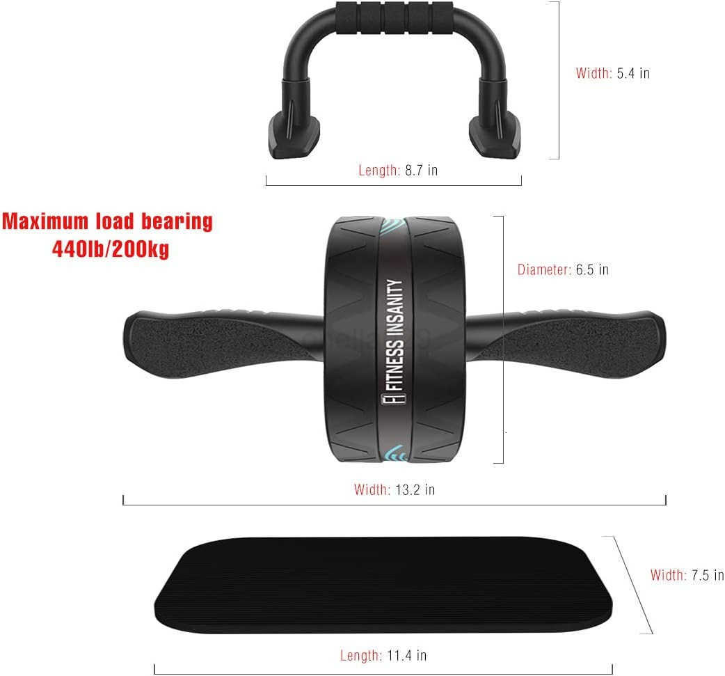 Ab Roller Wheel 6in1 Ab Roller Kit with Knee Mat PushUp Bars Resistance Bands Workout Poster Workout Guide Perfect Home Gym Equipment for Men Women Ab