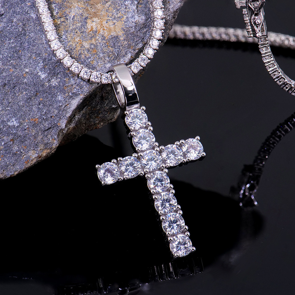 Moissanite Pendant S925 Silver D VVS Iced Out Cross Pendant for Men and Women Jewelry Pass Diamond Tester