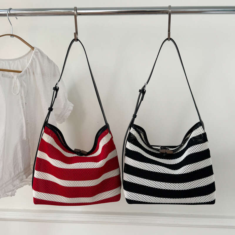 DHEssentials 2025 Korean Trendy Tote, Woven Striped Bucket Bag, Crossbody Shoulder Purse