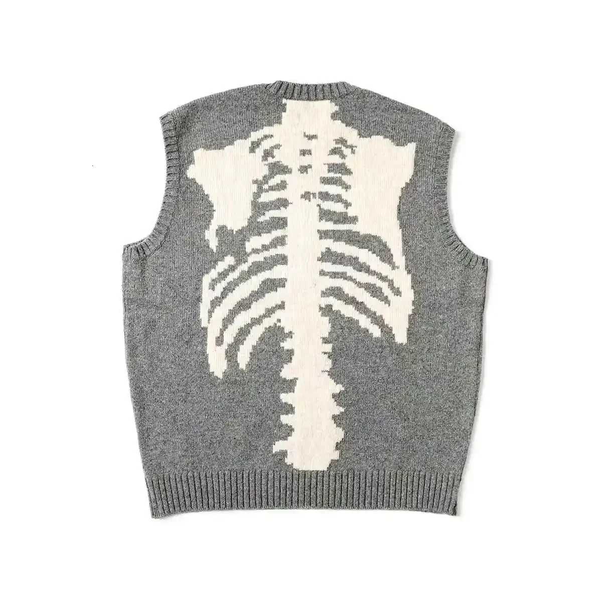 New Arrival Japanese Retro Kapital Vintage Flat Skeleton Sweater Vest Sleeveless Gray TopXJ250904