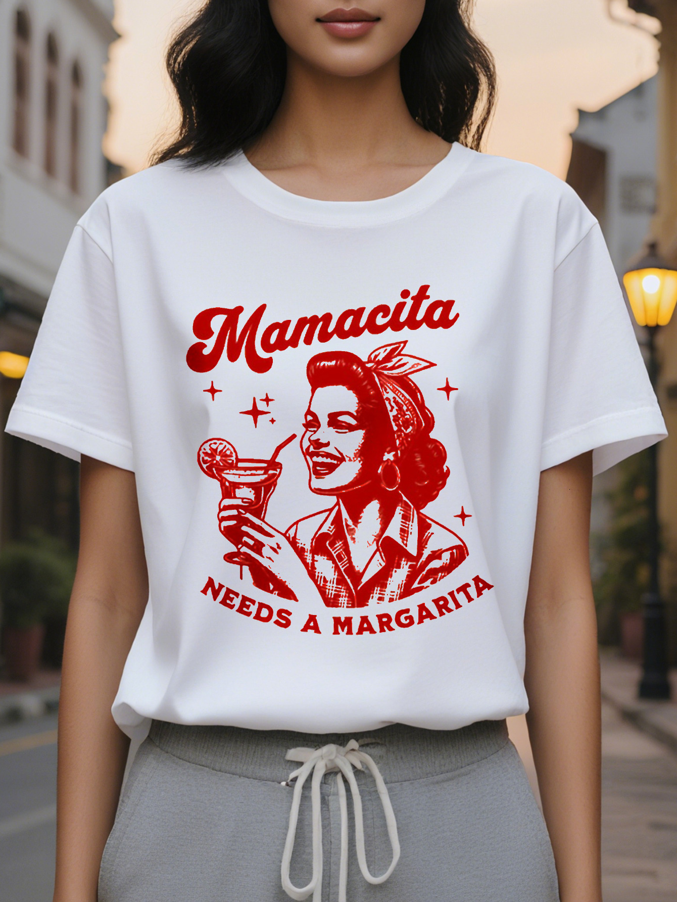 Women s Maita Needs A Margarita sleeve T shirt slim fit casual cotton top for spring fall pink with white print
