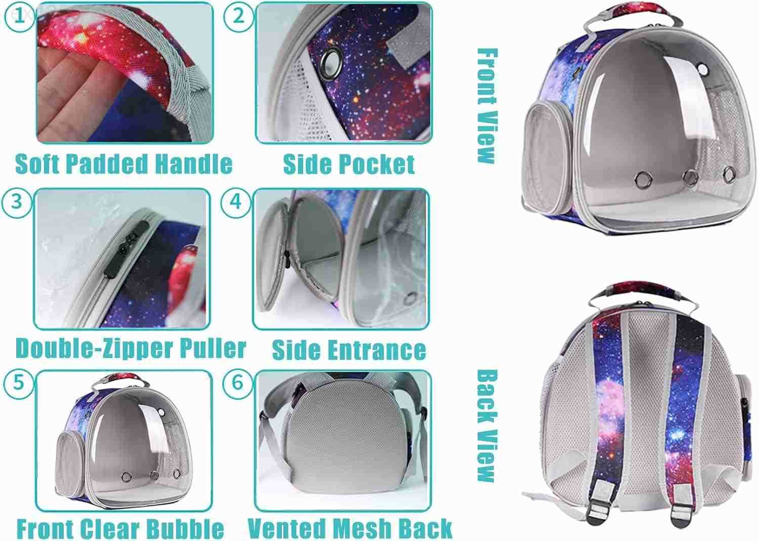 Backpack with Space Capsule Clear Bubble Window Portable Small Animal Backpack Travel Pet Carrier Galaxy for Guinea Pig Rabbit Bearded Dragon Rat Liza