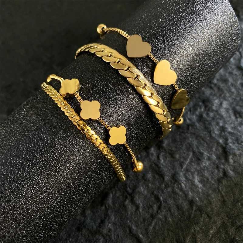18K Goldplated Stainless Steel Bracelets for Women Luxury Brand Quality Double Layer Round Pendant Bracelet Jewelry Y250904