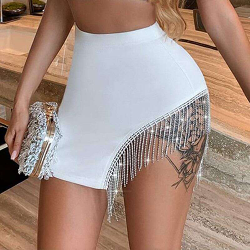 Women's Fashion Rhinestone Fringe Package Hip Skirt