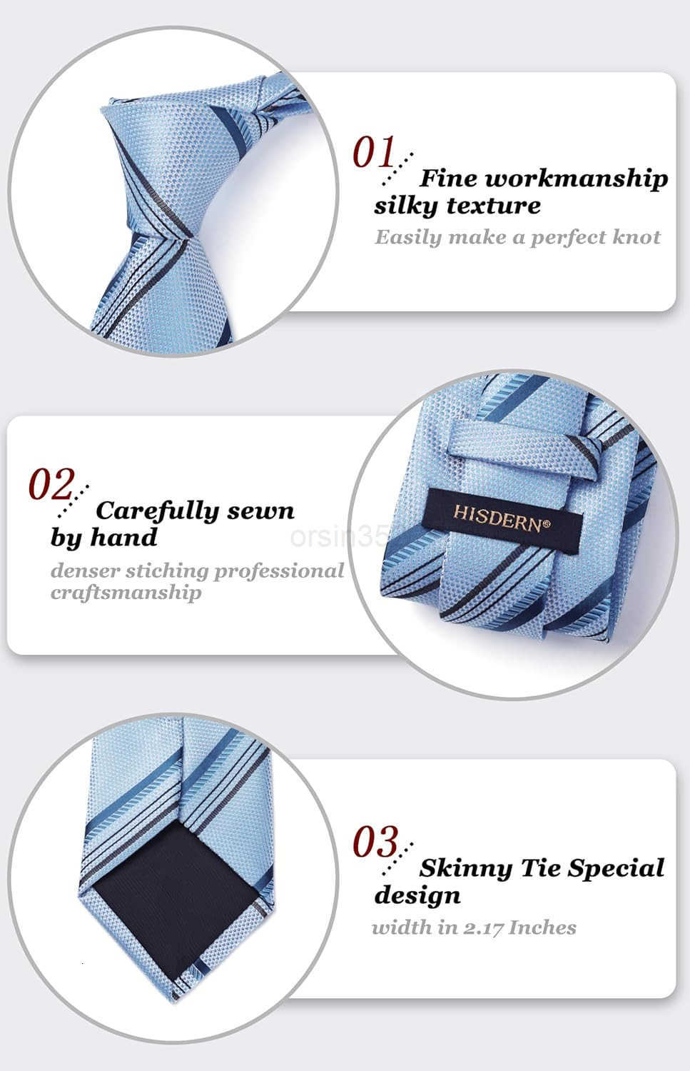 Stripe Tie Mens Ties with Pocket Square Set Classic 34 Silk Formal Necktie Handkerchief for Business WeddingW250904