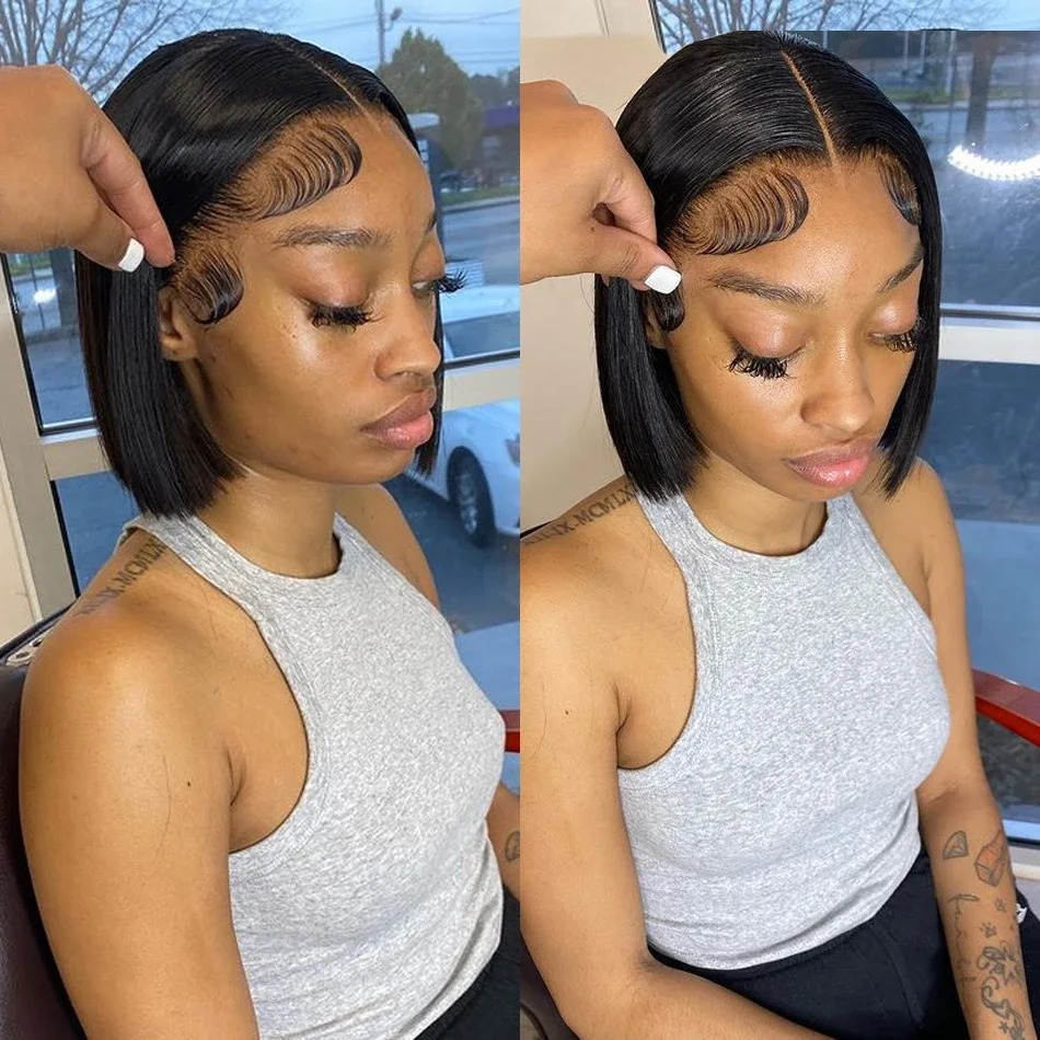 Short Bob Wig Transparent Lace Frontal Wigs Straight Bob Wig Human Hair 100% Pre Plucked Gluelesss 13x4 HD Lace Front Wigs for Black Women
