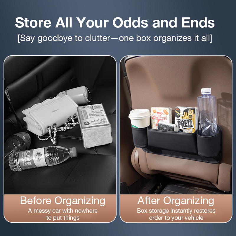 Car seat back pocket, multi-functional storage bag, rear seat back storage strap for vehicle use.