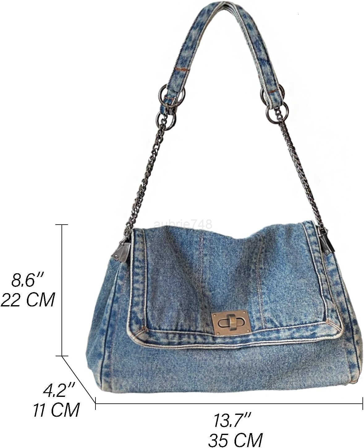 Denim Shoulder Bag for Women Jean Tote Bag Adjustable Chain Strap Crossbody Bags Y2k Trendy Hobo Purse Handbag M250904