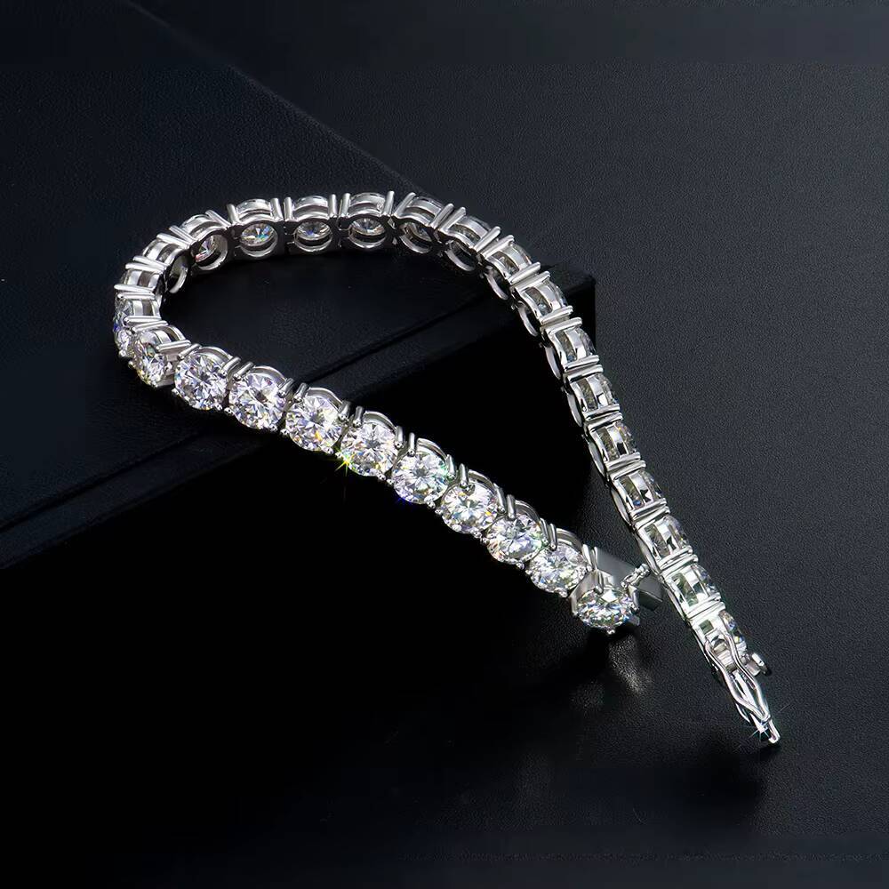 Round VVS1 Moissanite Diamond 6mm High Grade Polished Silver Tennis Moissanite Bracelet 68in Hip Hop Fashion Jewelry for Gift