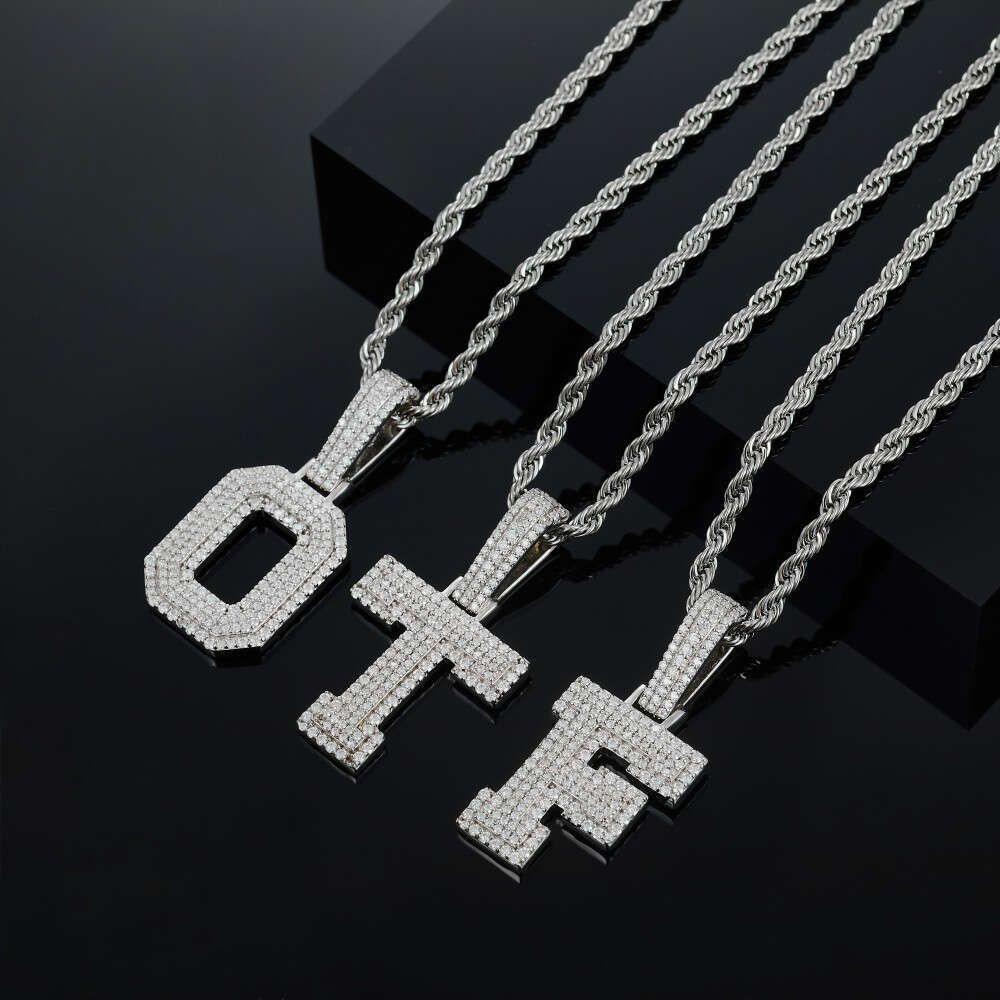 Hip-Hop Iced Moissanite A-z Initial Pure Sier Jewelry Men's Letter Pendant Free of charge delivery