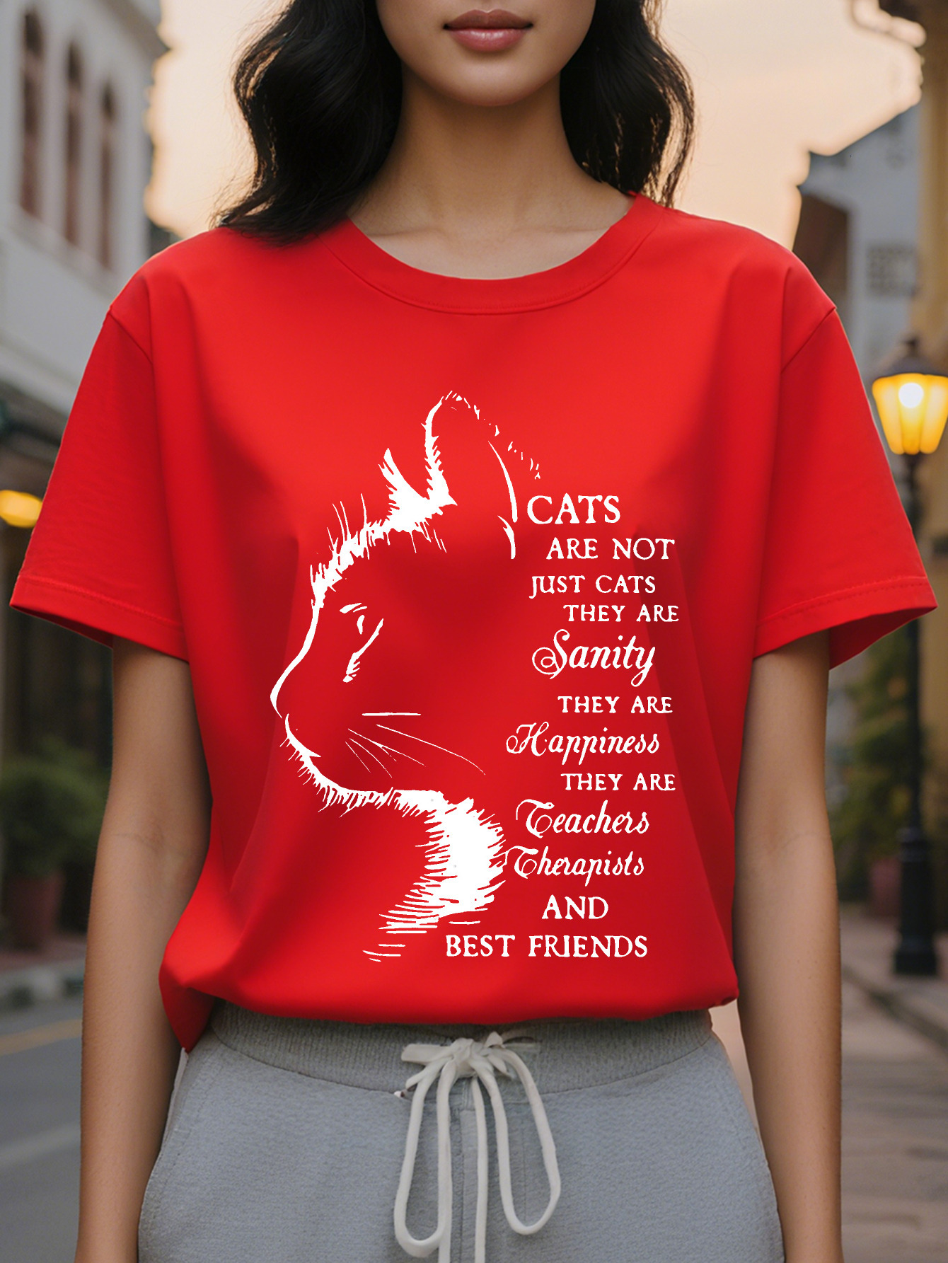 Cat Lovers Women's Pattern T-shirt Black Crew Neck Short Sleeve Top Printed with the Slogan 'Cat is Not Only a Pet'