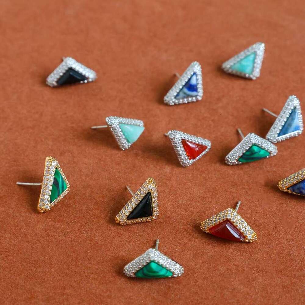 DH collections Festival Gift Colorful Series Natural Stone Triangle Light Niche Design High-end White Mother-of-Pearl Earrings for Women