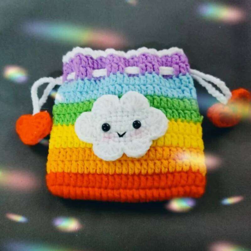 Handmade crochet hollow flower solid color elegant handbag, mobile phone bag with inner lining magnetic buckle closure