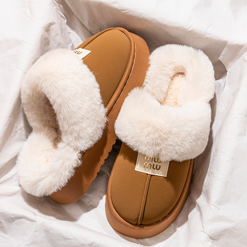 2025 cotton slippers for women warm fleecelined thicksoled plush slippers for students suitable for autumn and winter