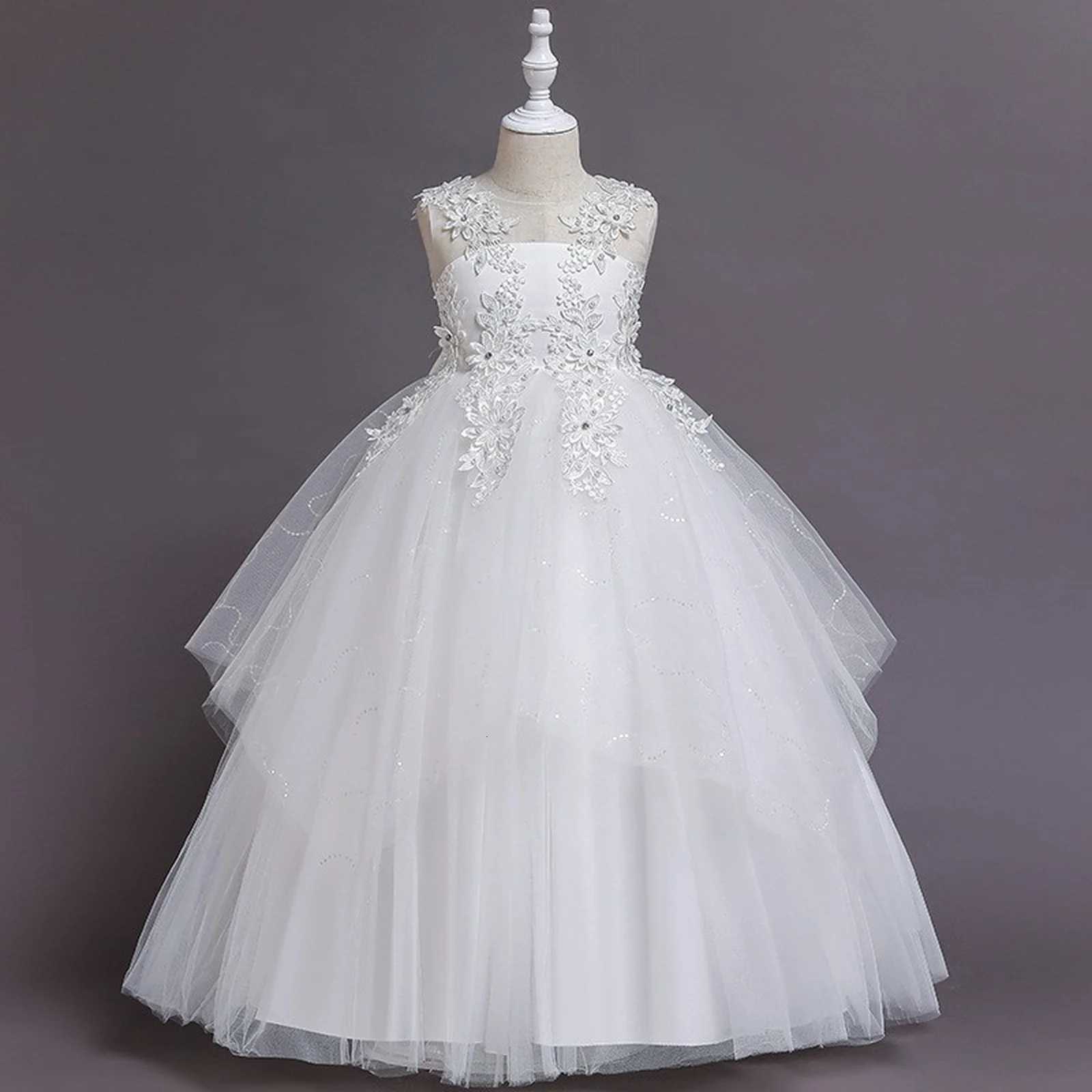 Girls Sequin Princess Dress 4-12 Years Old Embroidery Color Matching Mesh Long Dress Flower Boy Prom Evening Dress Halloween Z250904