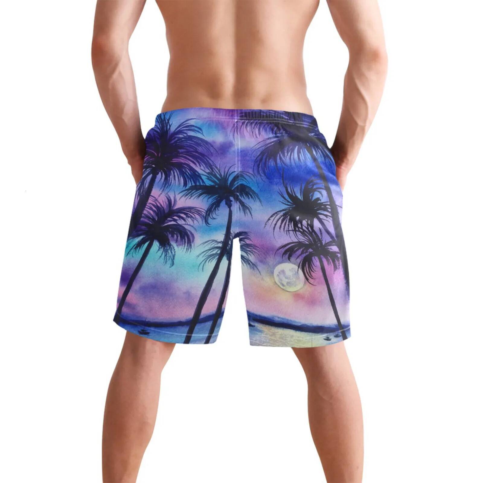 Summer Men's Fashion Swimming Trunks Hawaiian Palm Tree Printed Beach Quick-Drying Sea Fishing Holiday Shorts Men