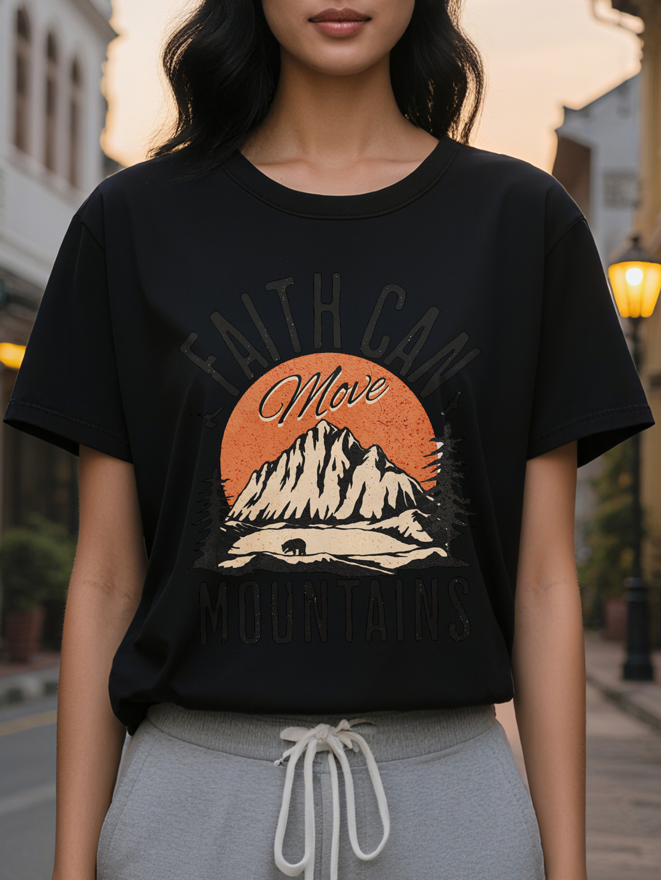 Faith can move mountains printed T-shirt casual round neck short sleeve jacket women's clothing