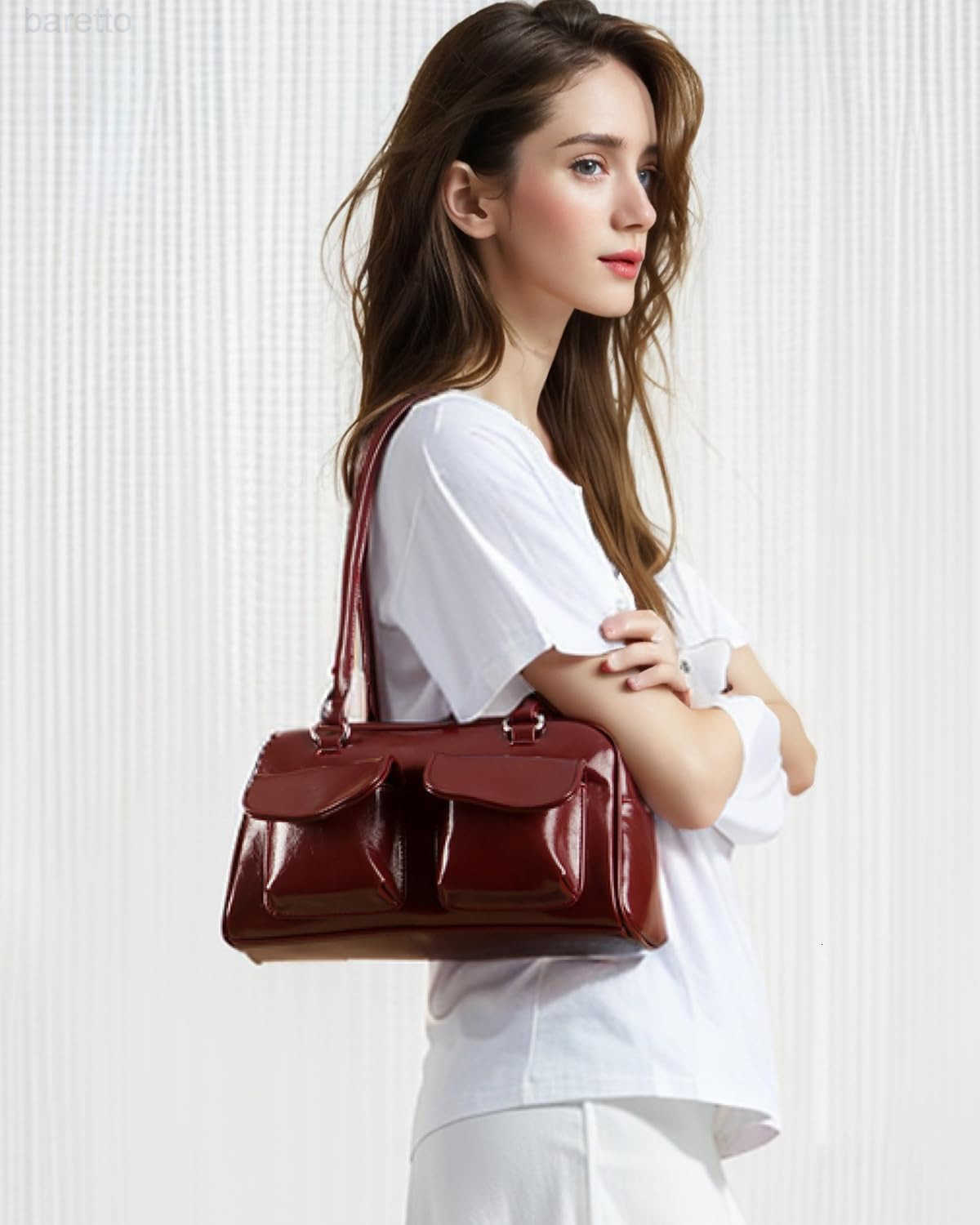 Y2K Shoulder Purses for Women Trendy PU Leather Retro Boston Handbag Lightweight and Versatile for Work and Travel M250903