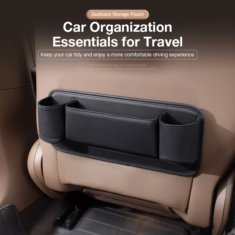 Car seat back pocket, multi-functional storage bag, rear seat back storage strap for vehicle use.