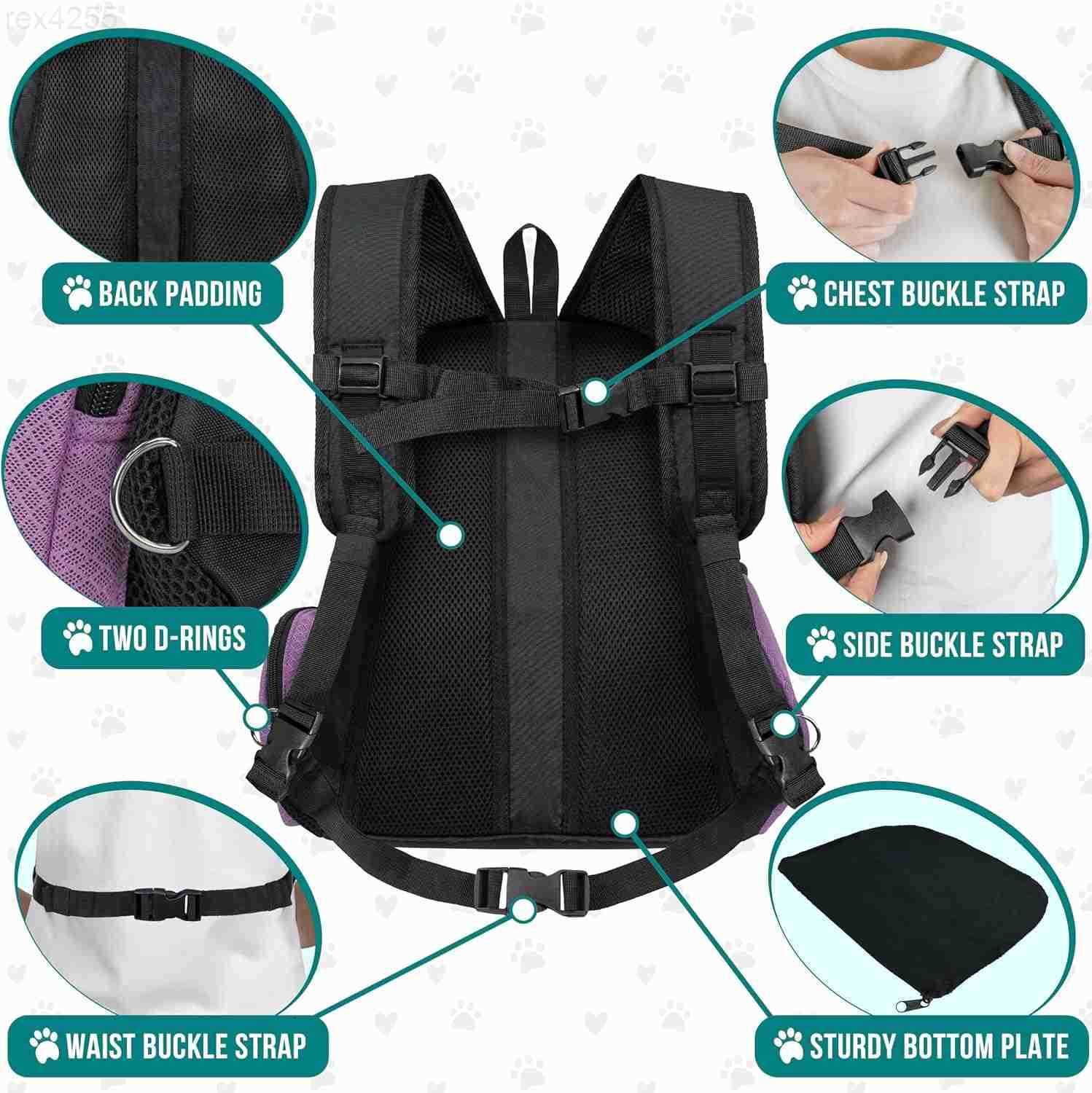 Dog Front Carrier Backpack Ventilated Adjustable Dog Pet Cat Chest Carrier Backpack Dog Carrier for Hiking Camping Travel Small Dog Puppy Medium Cat C