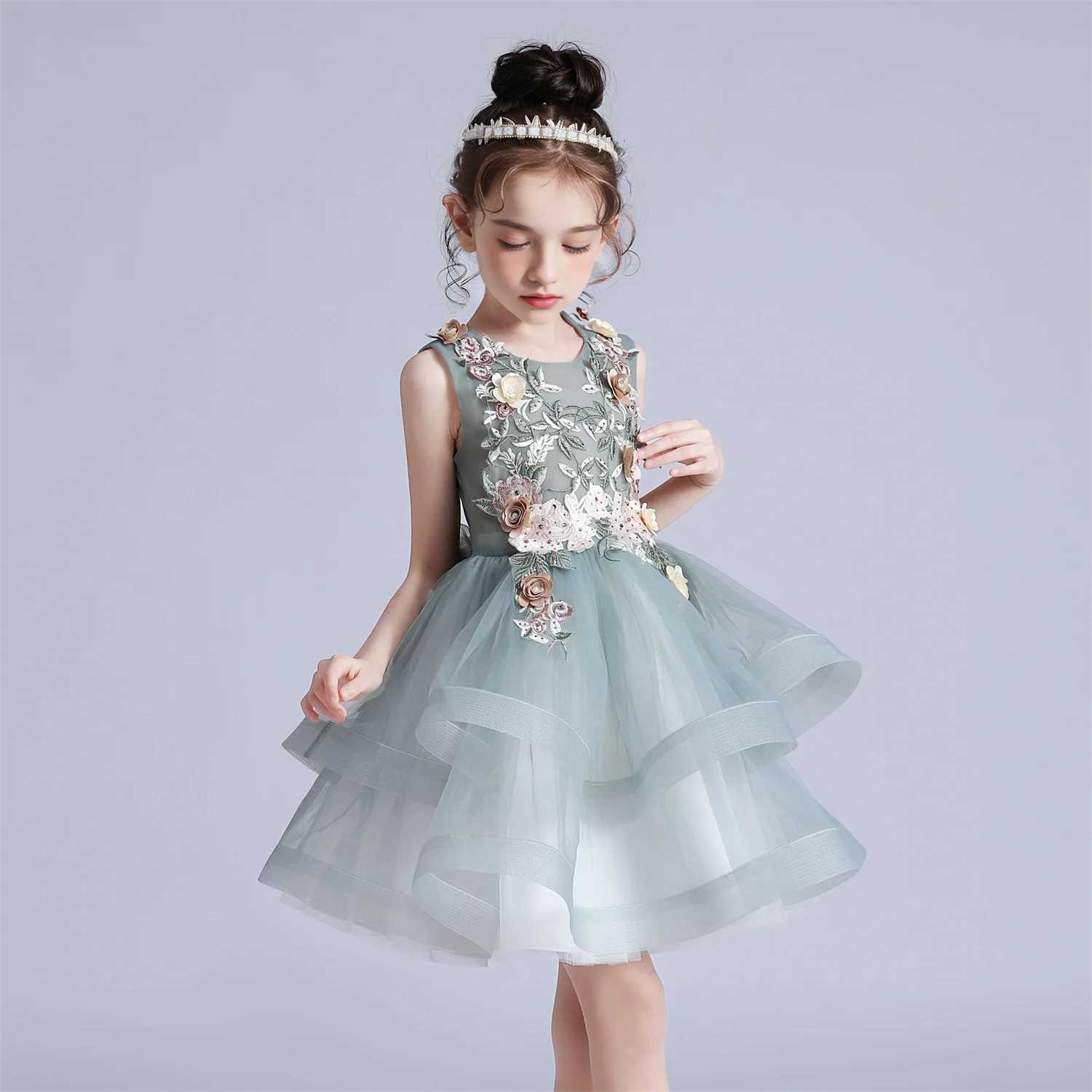 Kids Elegant Pearl Cake Princess Dress Girls Dresses For Wedding Evening Party Embroidery Flower Girl Dress Baby Girl Clothes Z250904