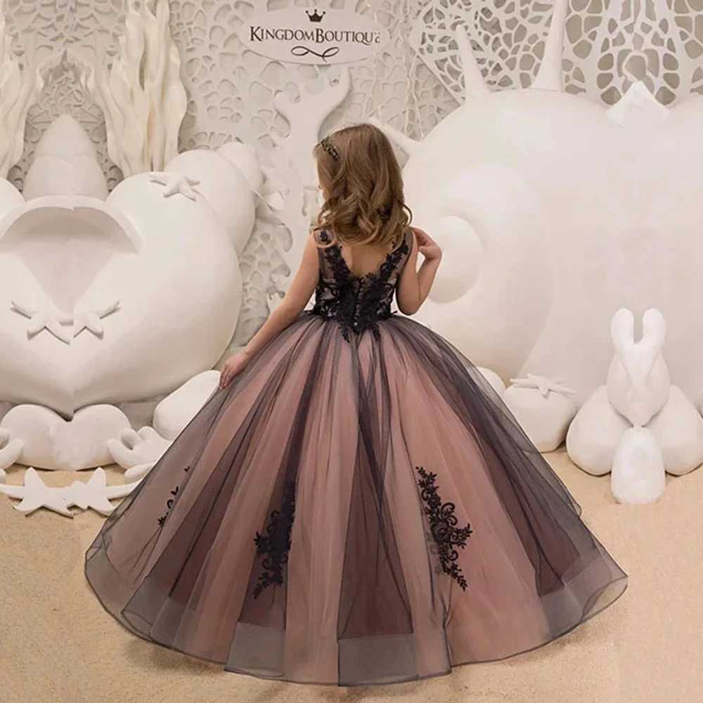 Pretty Dress Pink Flower Girl Dress Princess Lace Floral Appliques Tulle Fluffy Skirt Floor Length Ball Gowns Communion Party Z250904