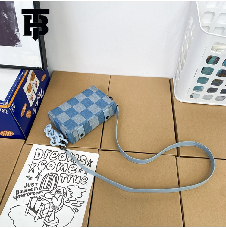 TB BHULAMTE Denim Chain Small Square Bag Men Trendy Brand Casual Versatile Fashion Korean Version Designer s bag Box Bag Canvas Single Shoulder Crossb