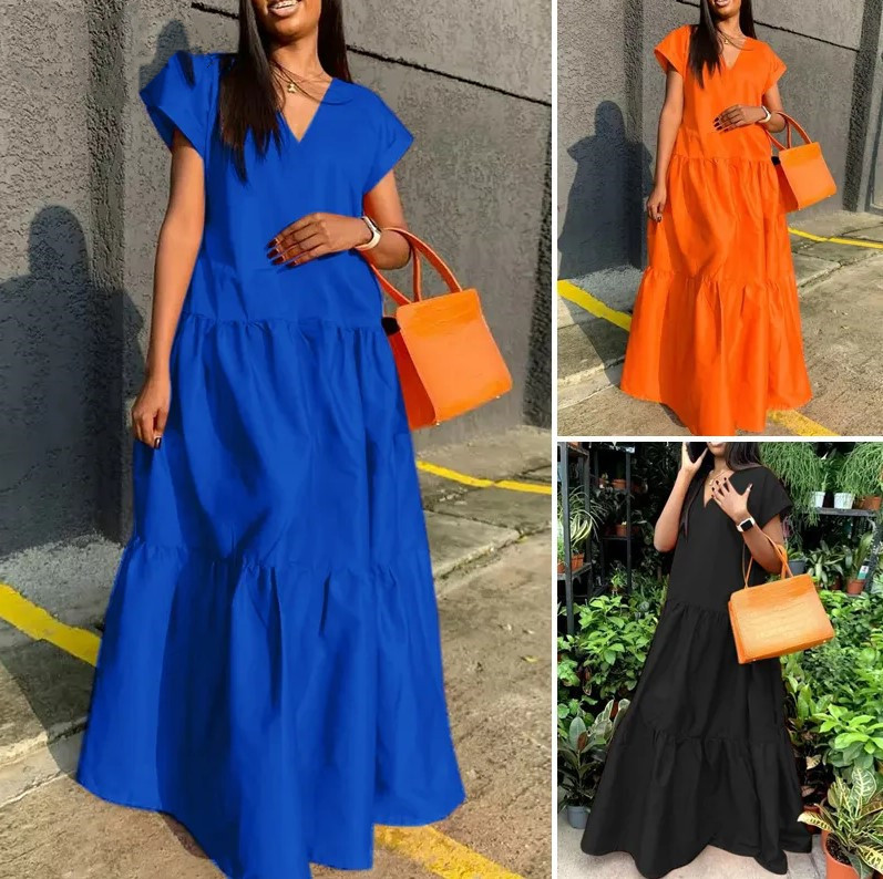 G831Women's plus size women's summer new fashion sexy short-sleeved dress long skirt
