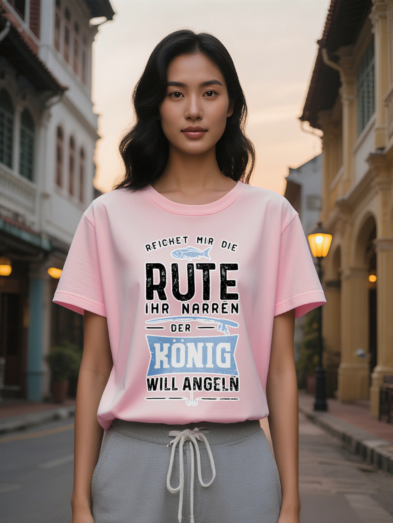 Large XL Casual Graphic T-Shirt with REICHT MIR DIE RUTE IHR NARREN Fishhook Print Black Round Neck Summer Tee hine Plus Size