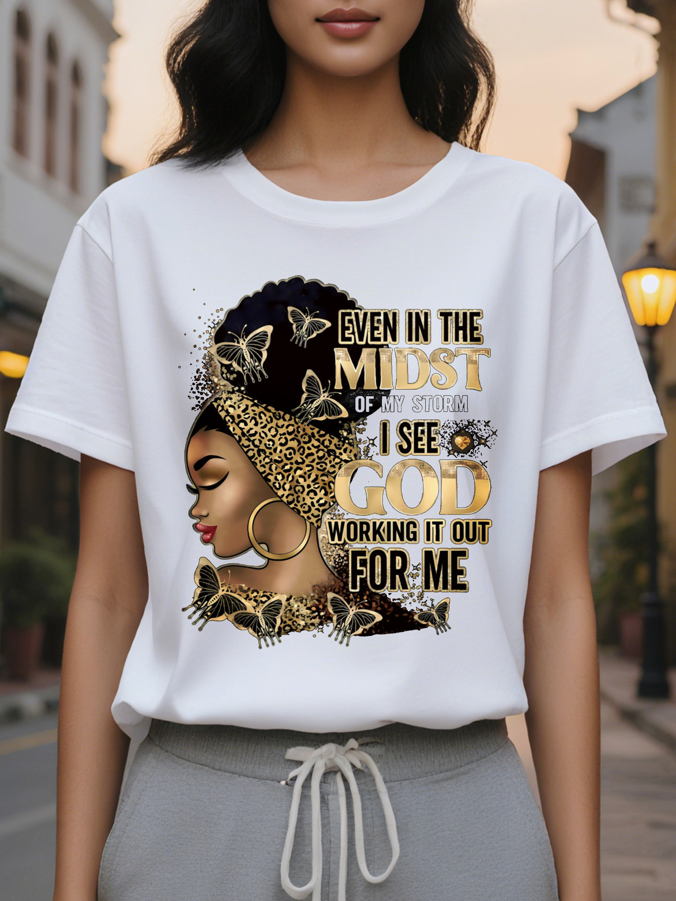 Large XL For Spring Summer Women's Cartoon Portrait Letter Print Casual Short Sleeve Top T-Shirt Plus Size