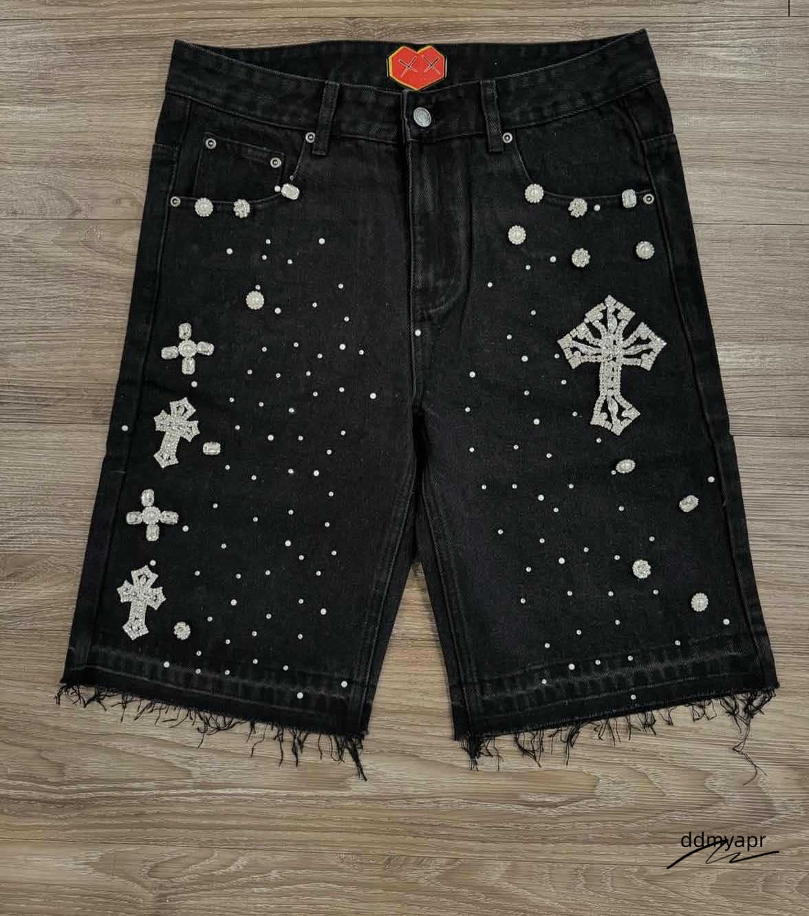 Men's Shorts Gothic Rhinestone Cross Embroidery Viral Denim Jorts Vintage American Trend Gym Men Women Street Hip Hop Jean Ddmyday Short Ddmyday 