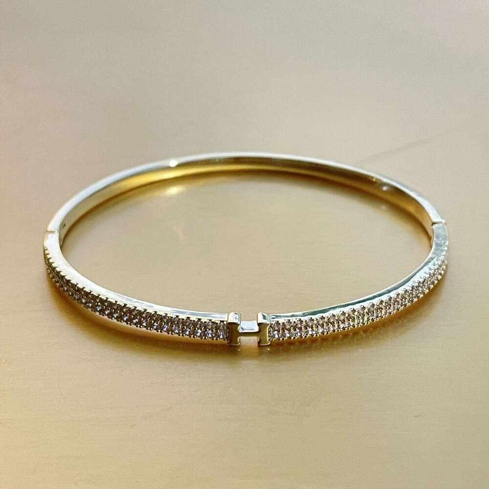 DHcollections Popular Square Buckle H Bracelet, Light Luxury High - End Bracelet, 14K Real Gold Plated, Fashion Paris Full Diamond Bracelet