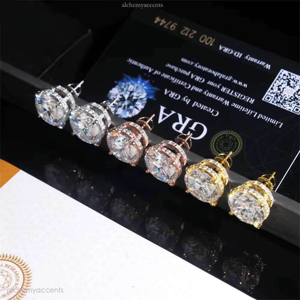 13mm Big Dia Stud Earring Round Brilliant Cut Hip Hop Jeweley Iced Out VVS Moissanite Sier Ear Studs for Men Women