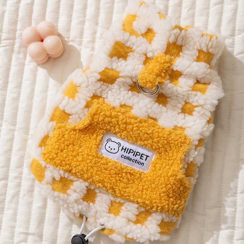 Yellow Checkered Teddy Vest Winter Dog Clothes Lambswool Pet Coat Warm Clothing for Small and Mediumsized Dogs with Open Button W250904