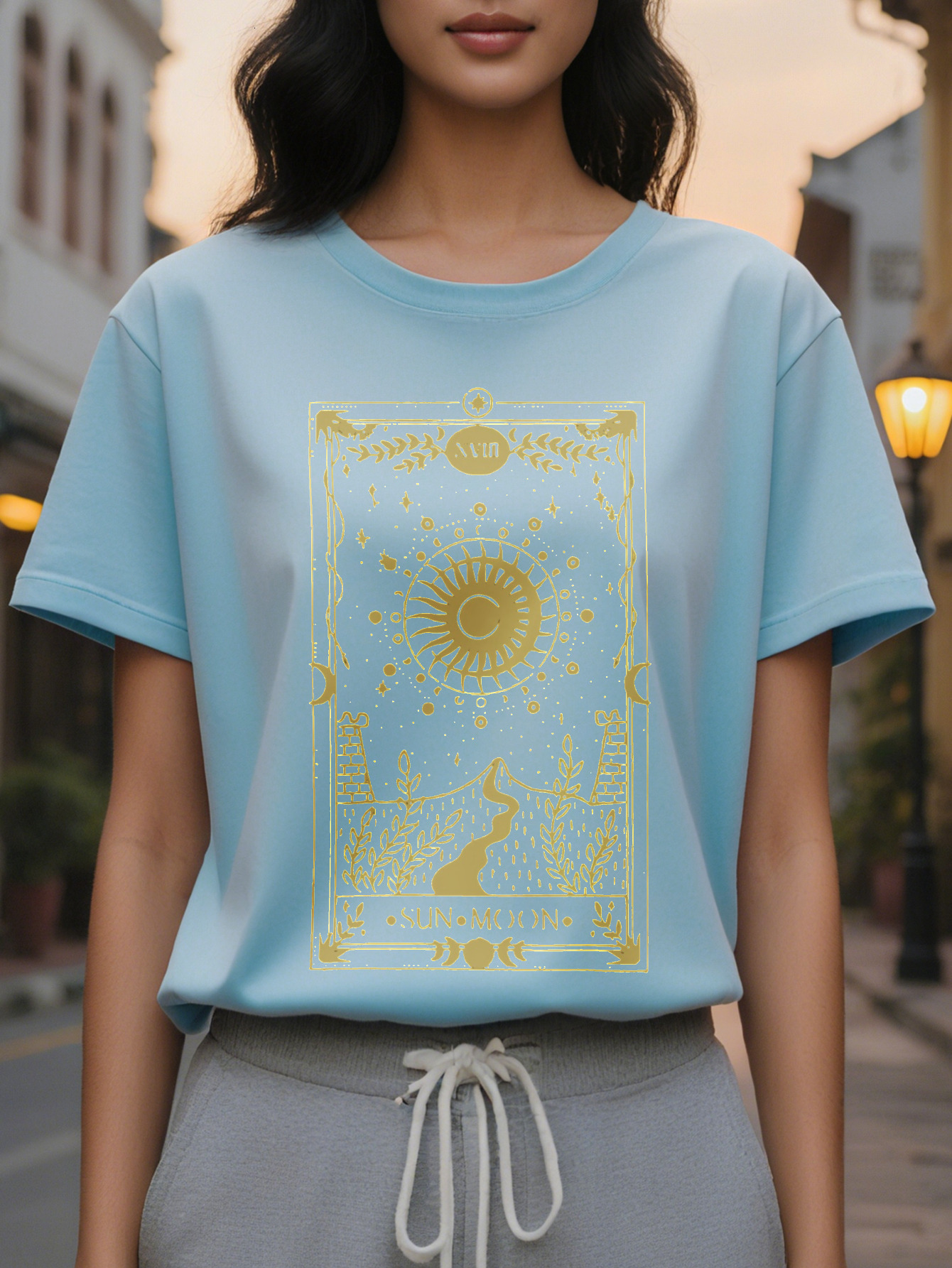 Print Women S Spring And Summer Fitted Round Neck T-Shirt