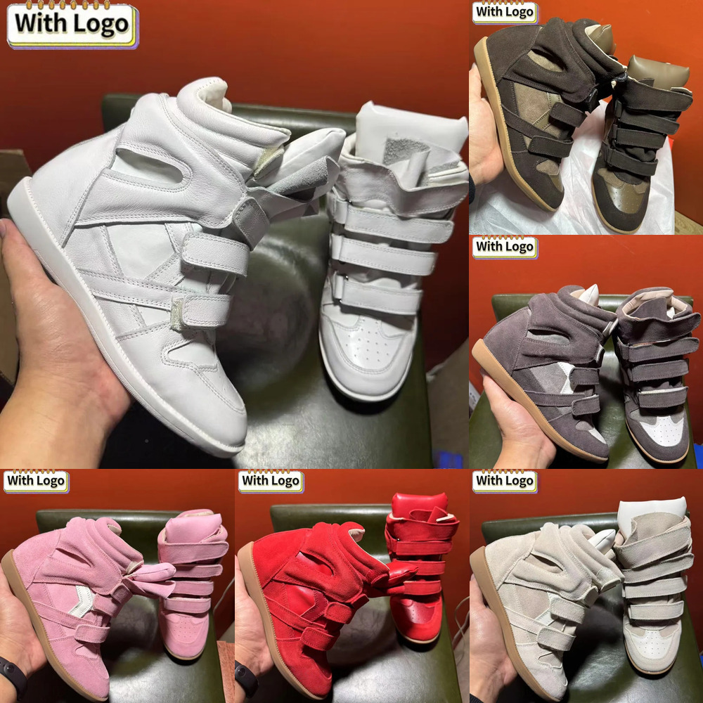 High quaity designer boots hot sae back genuine rea eather bekett isabely marrants sneakersTrimmed suede wedge sneakers fashion show new coors marants pink red khak